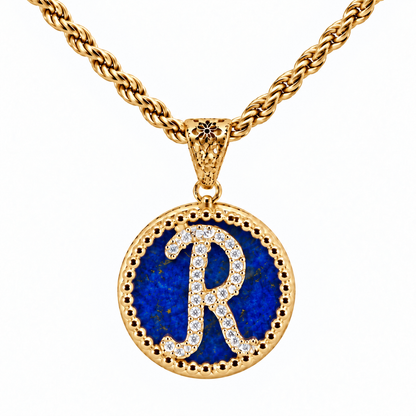 Collana con Pendente "Lettera" Grande Lapislazzuli Dorato