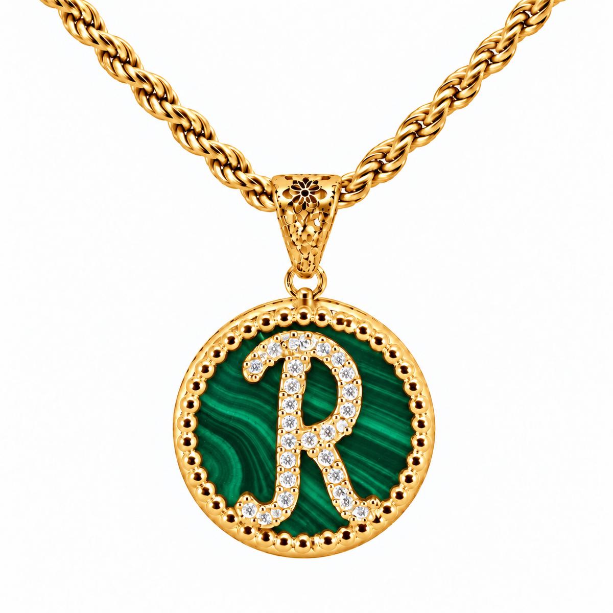collana con pendente "lettera" grande malachite