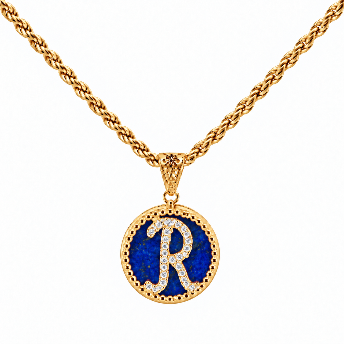 collana con pendente "lettera" piccolo lapislazzuli dorato