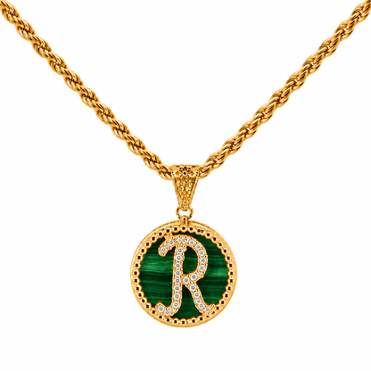 Collana con Pendente "Lettera" Piccolo Malachite Dorato