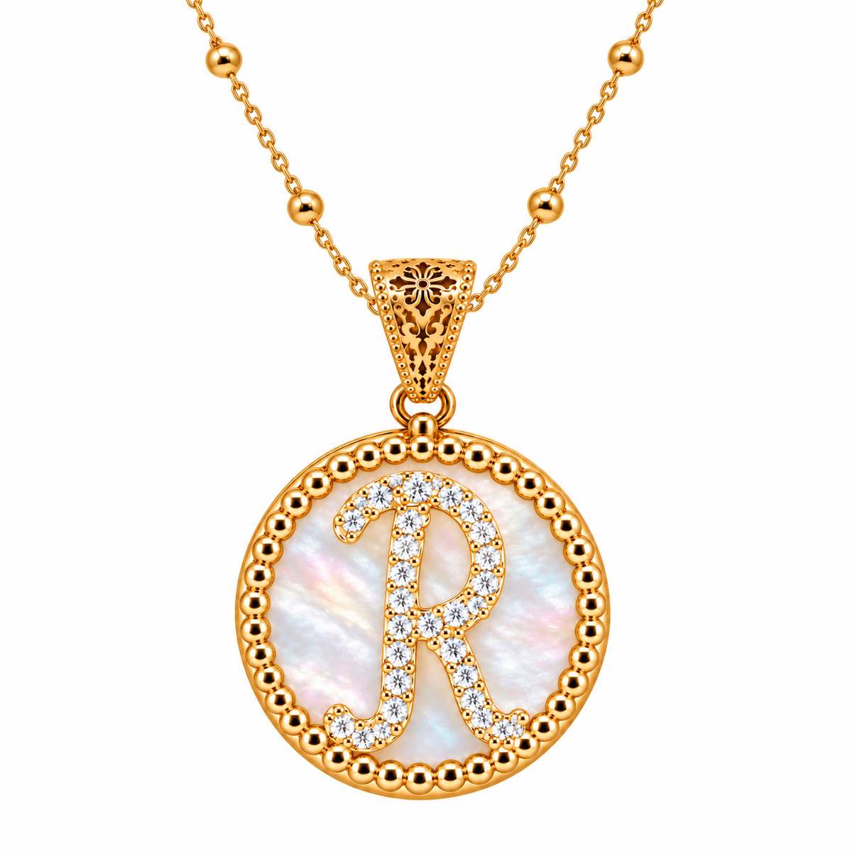 collana con pendente "lettera" grande madreperla dorato con forzatina