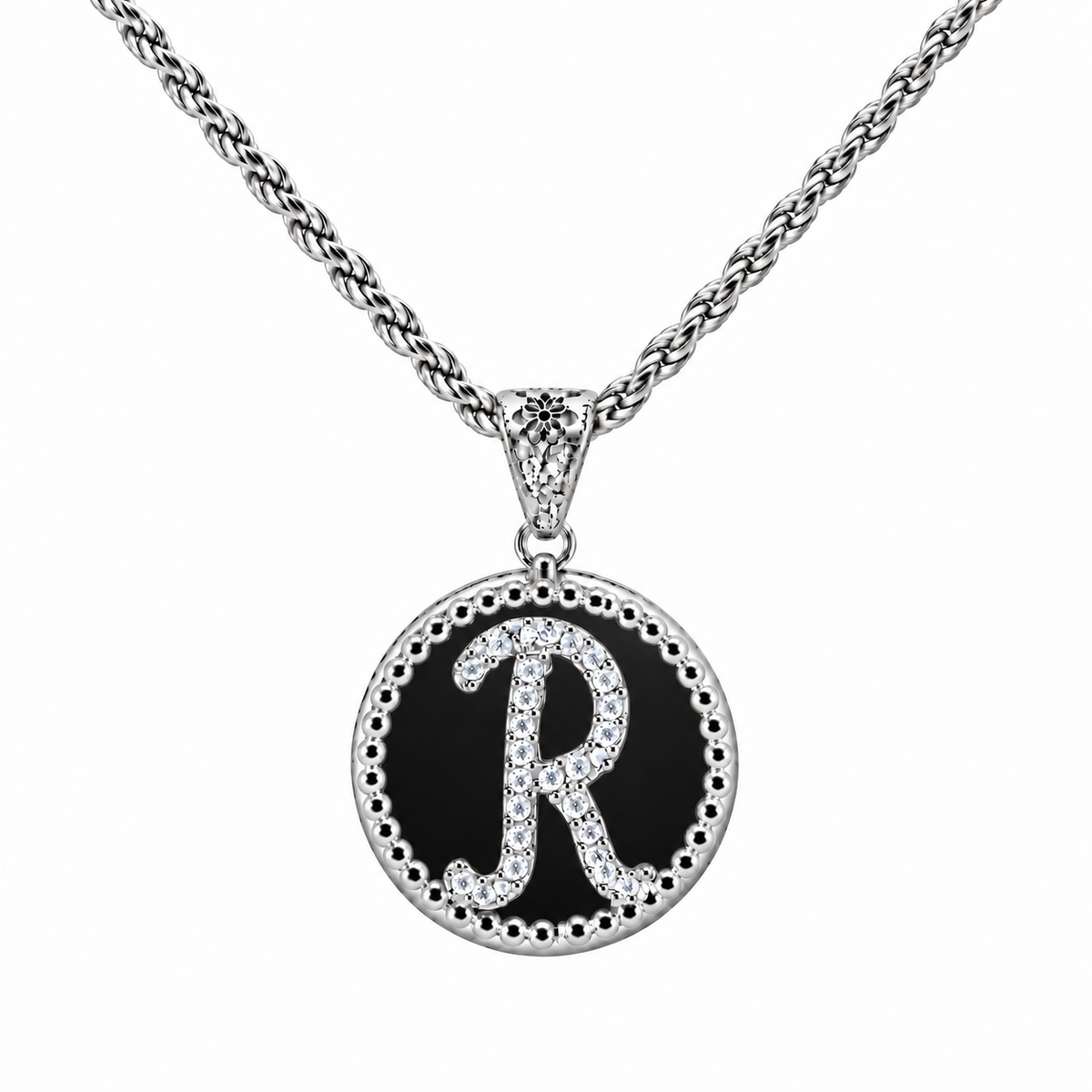 collana con pendente "lettera" grande onice bianco rodiato