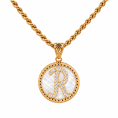 Collana con Pendente "Lettera" Piccolo Madreperla Dorato