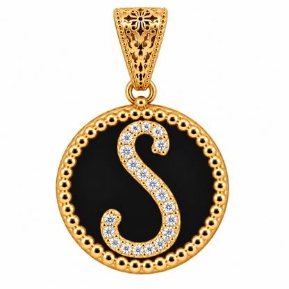 Collana con Pendente "Lettera" Piccolo Onice Dorato