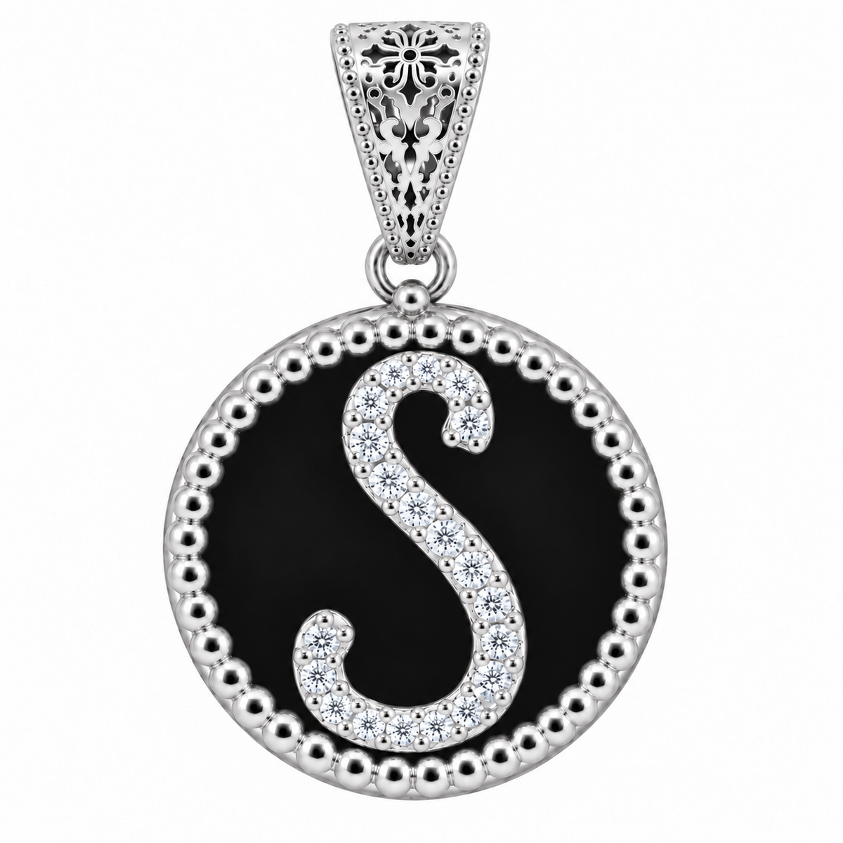 collana con pendente "lettera" grande onice bianco rodiato
