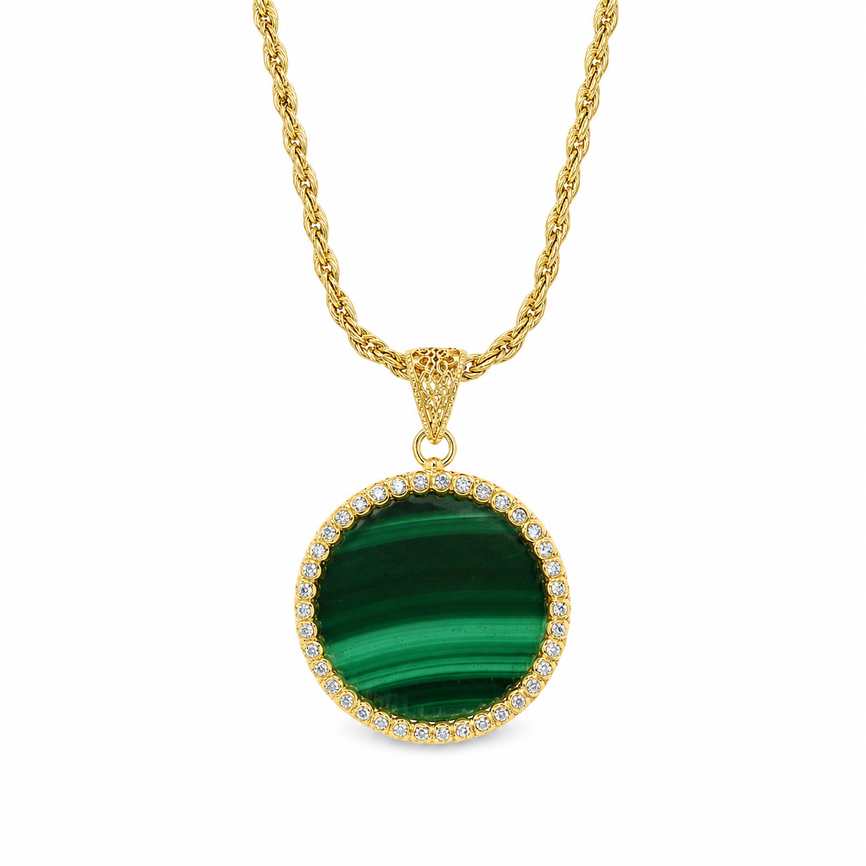 pendente "sole" grande malachite dorato