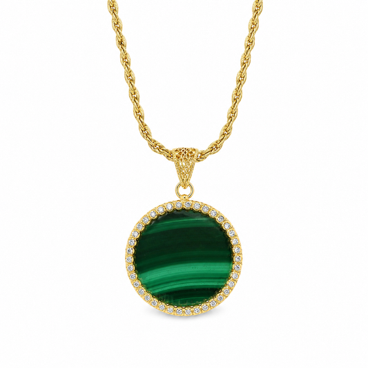 Pendente "Sole" Grande Malachite Dorato
