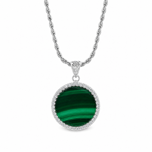 Pendente "Sole" Grande Malachite Bianco Rodiato