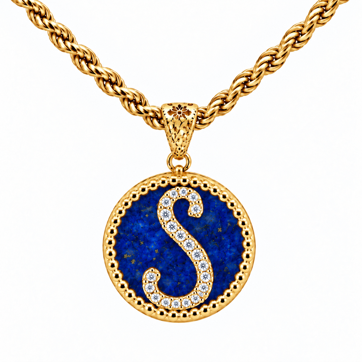collana con pendente "lettera" grande lapislazzuli dorato