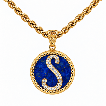 Collana con Pendente "Lettera" Grande Lapislazzuli Dorato