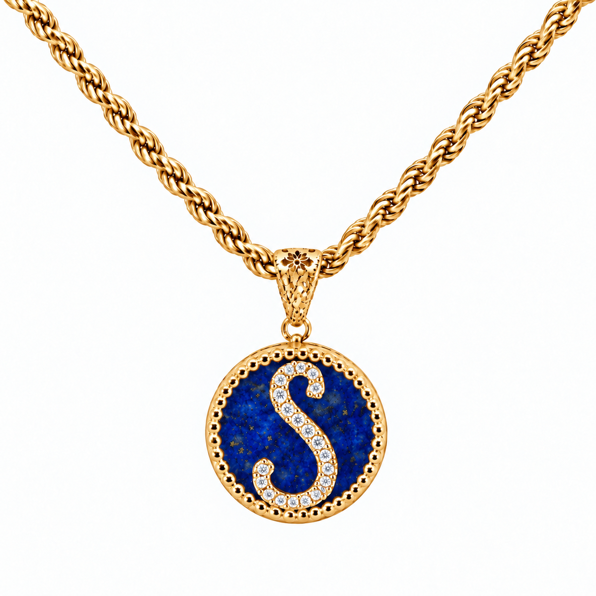 collana con pendente "lettera" piccolo lapislazzuli dorato