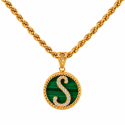 Collana con Pendente "Lettera" Piccolo Malachite Dorato