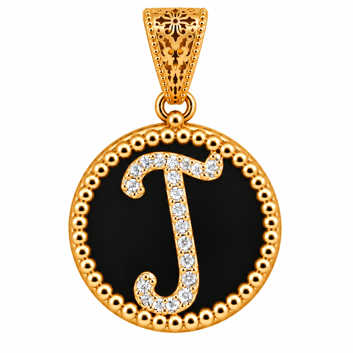 collana con pendente "lettera" piccolo onice dorato