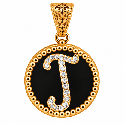 Collana con Pendente "Lettera" Piccolo Onice Dorato