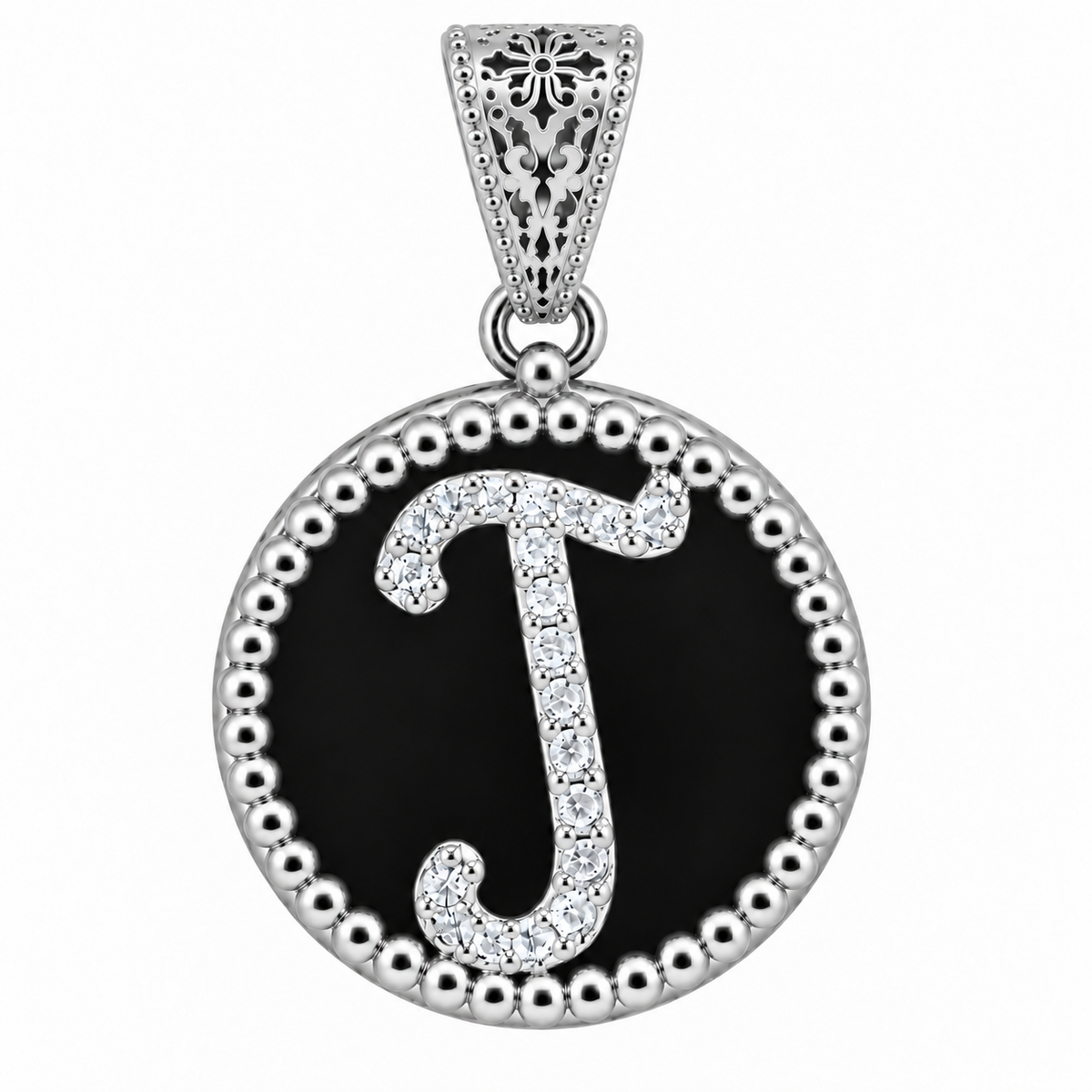 collana con pendente "lettera" grande onice bianco rodiato