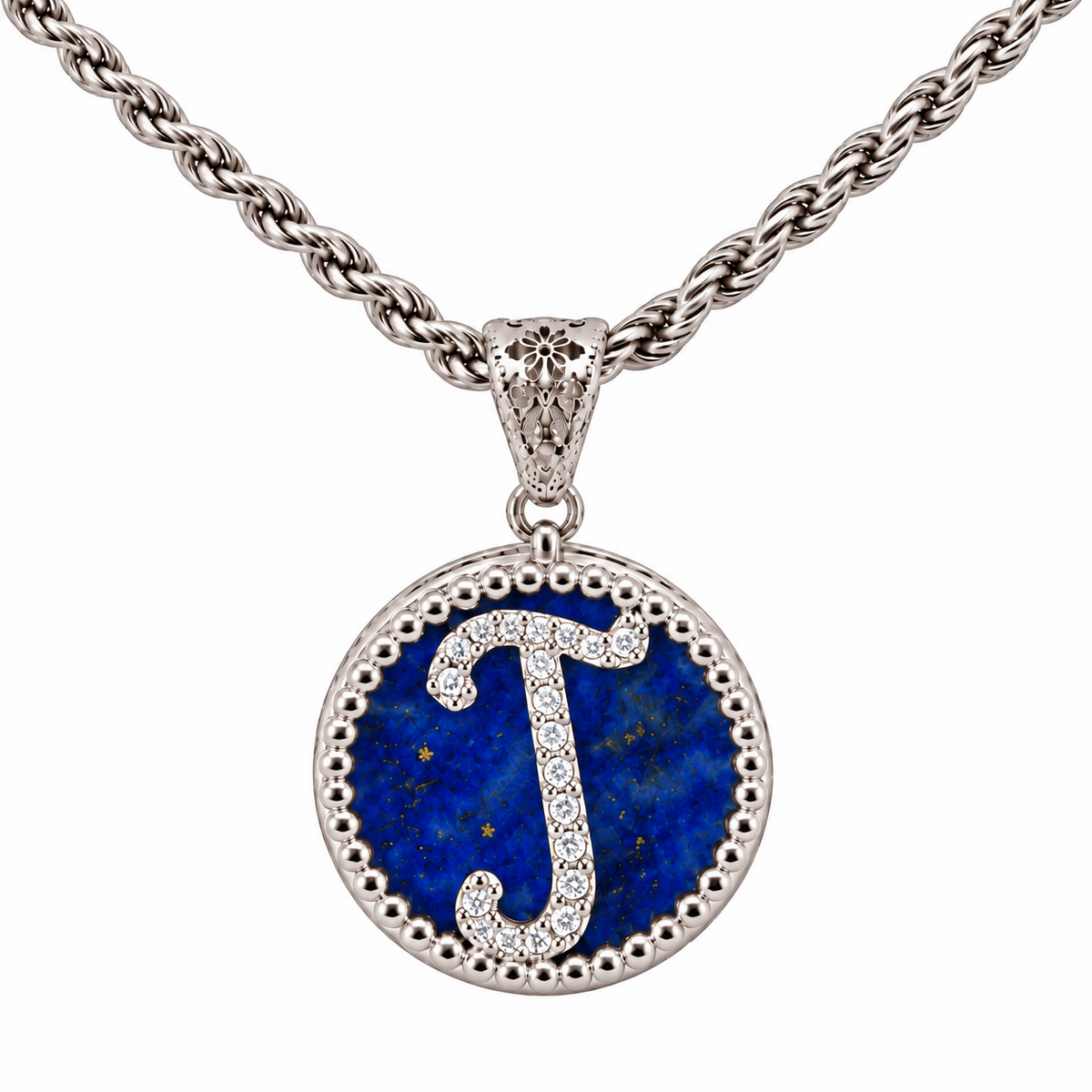 collana con pendente "lettera" grande lapislazzuli bianco rodiato
