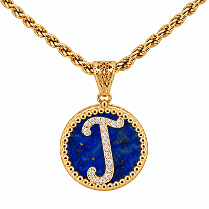 Collana con Pendente "Lettera" Grande Lapislazzuli Dorato