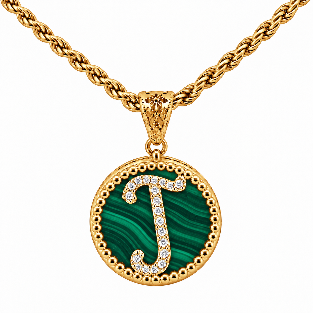 collana con pendente "lettera" grande malachite