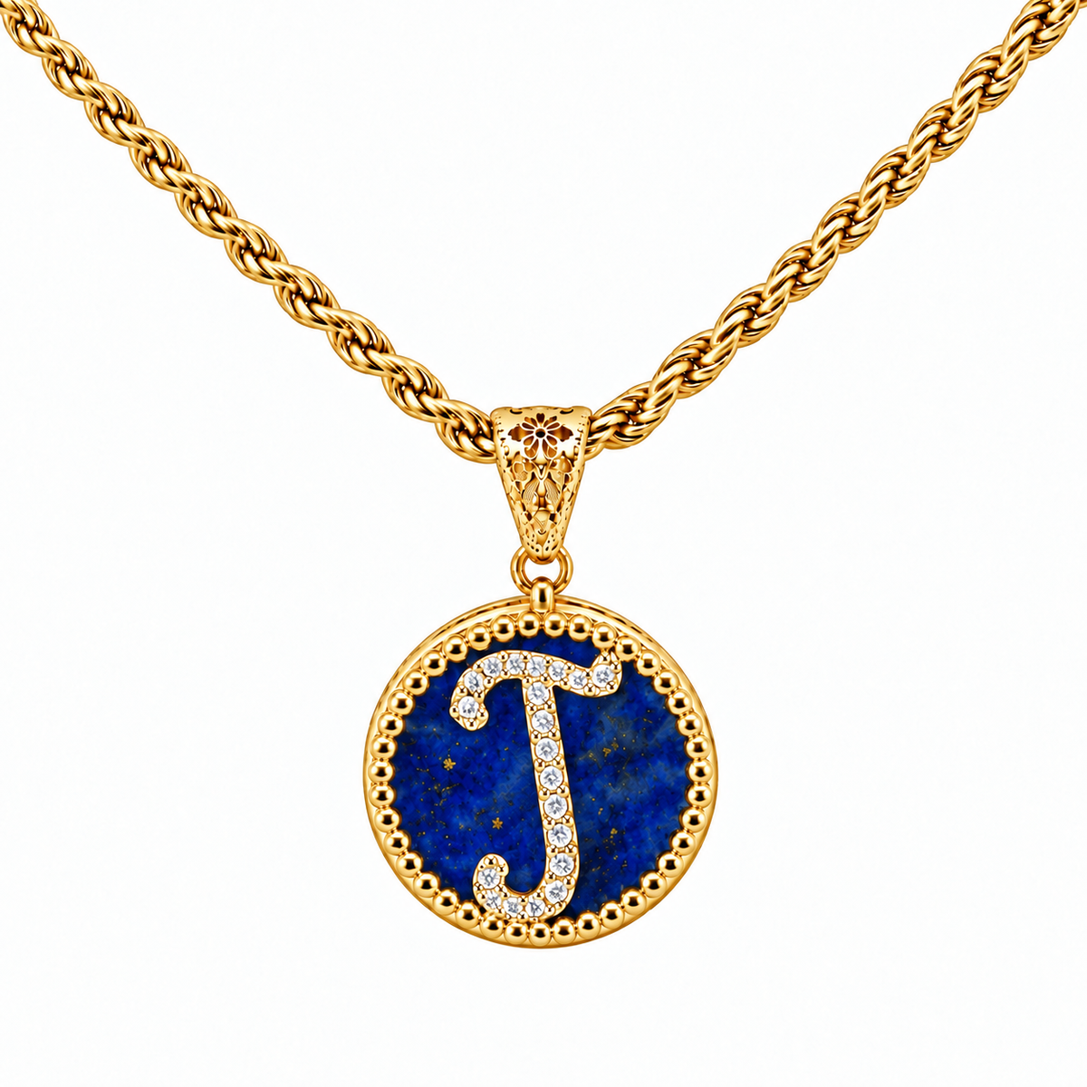 collana con pendente "lettera" piccolo lapislazzuli dorato