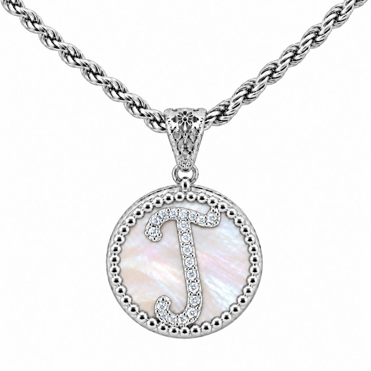 collana con pendente "lettera" grande madreperla bianco rodiato