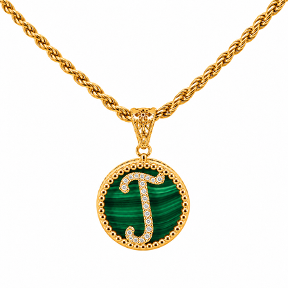 Collana con Pendente "Lettera" Piccolo Malachite Dorato