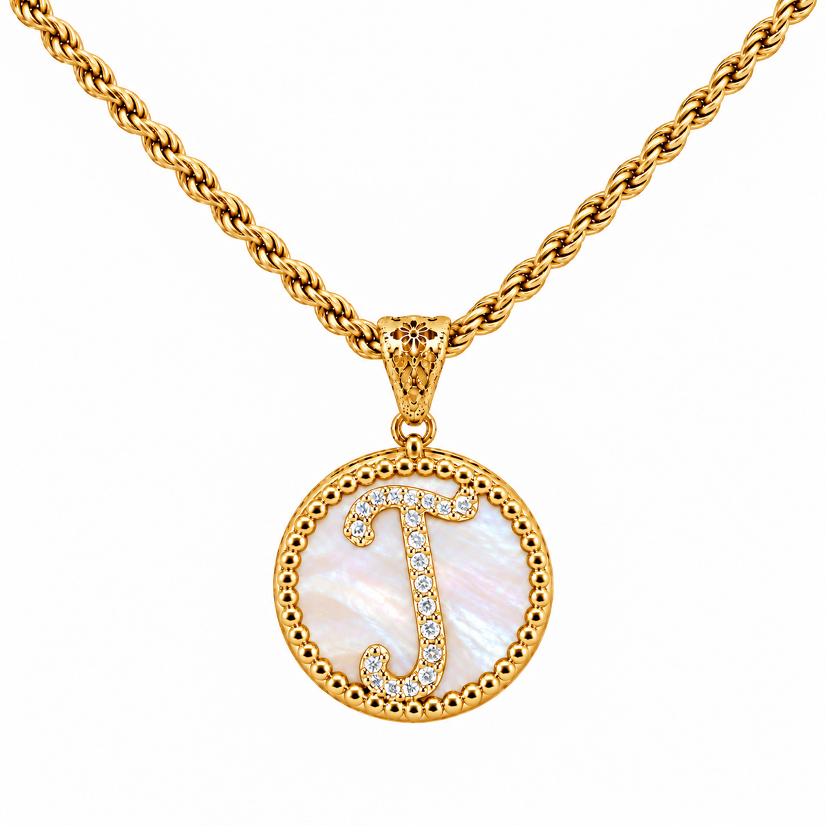 collana con pendente "lettera" piccolo madreperla dorato