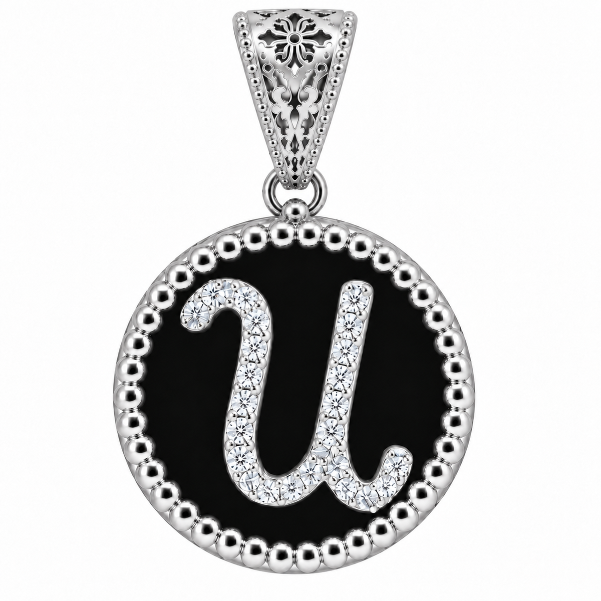collana con pendente "lettera" grande onice bianco rodiato