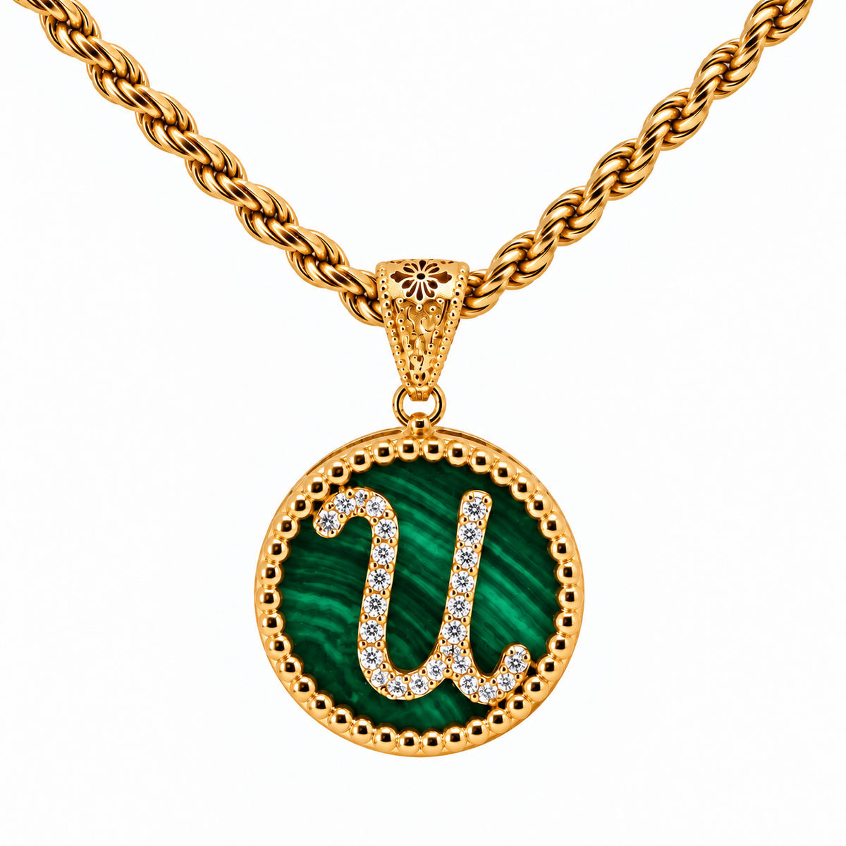 collana con pendente "lettera" grande malachite