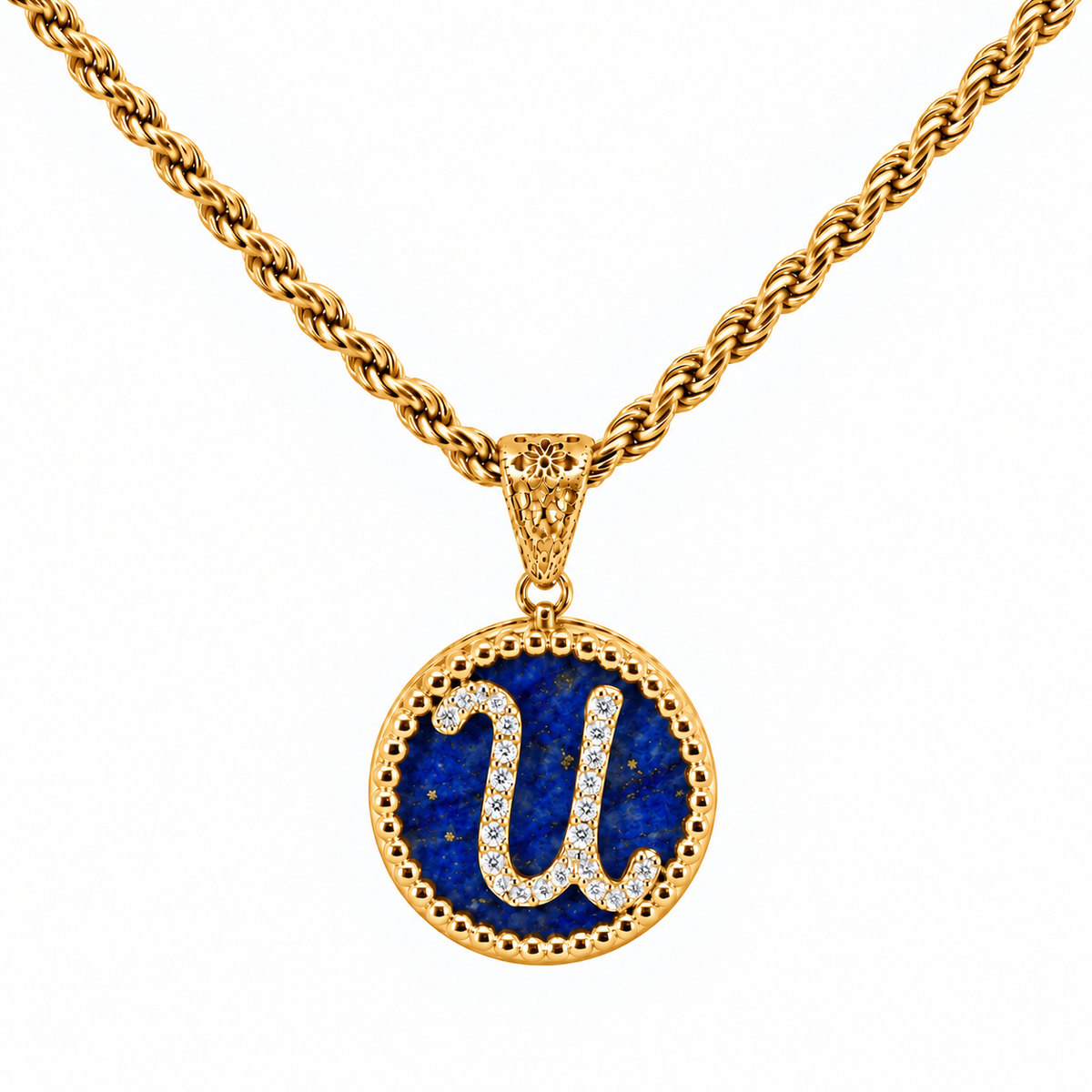 collana con pendente "lettera" piccolo lapislazzuli dorato