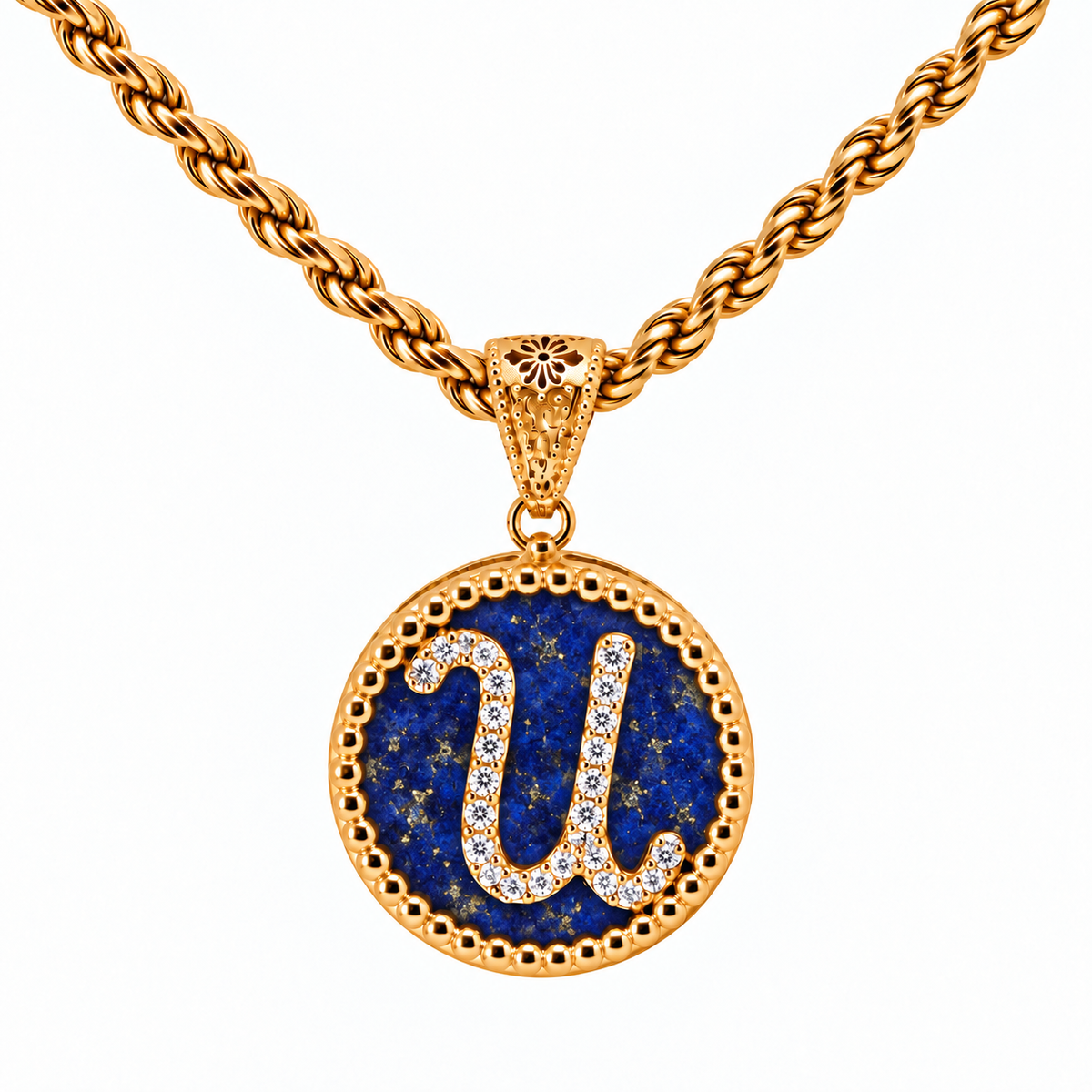 collana con pendente "lettera" grande lapislazzuli dorato