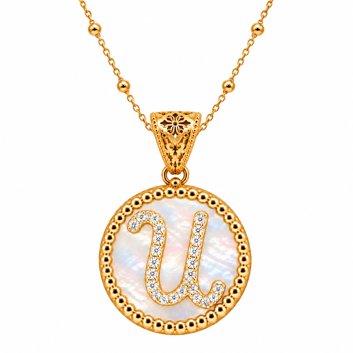collana con pendente "lettera" grande madreperla dorato con forzatina