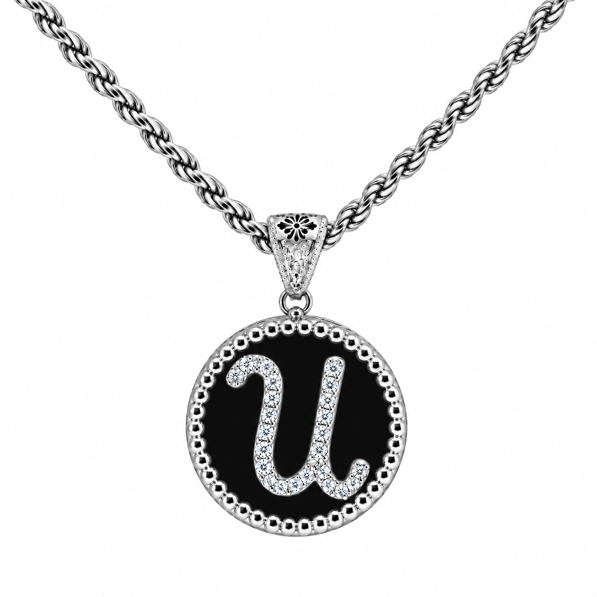 collana con pendente "lettera" grande onice bianco rodiato