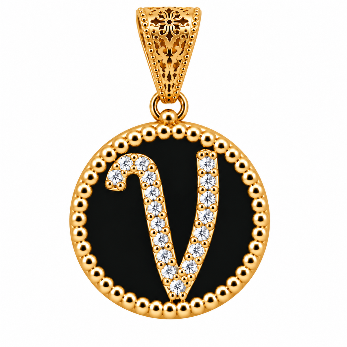 collana con pendente "lettera" piccolo onice dorato