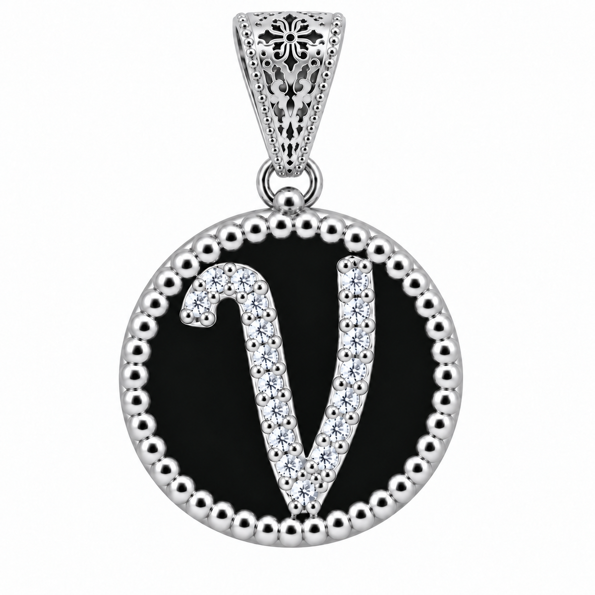 collana con pendente "lettera" grande onice bianco rodiato
