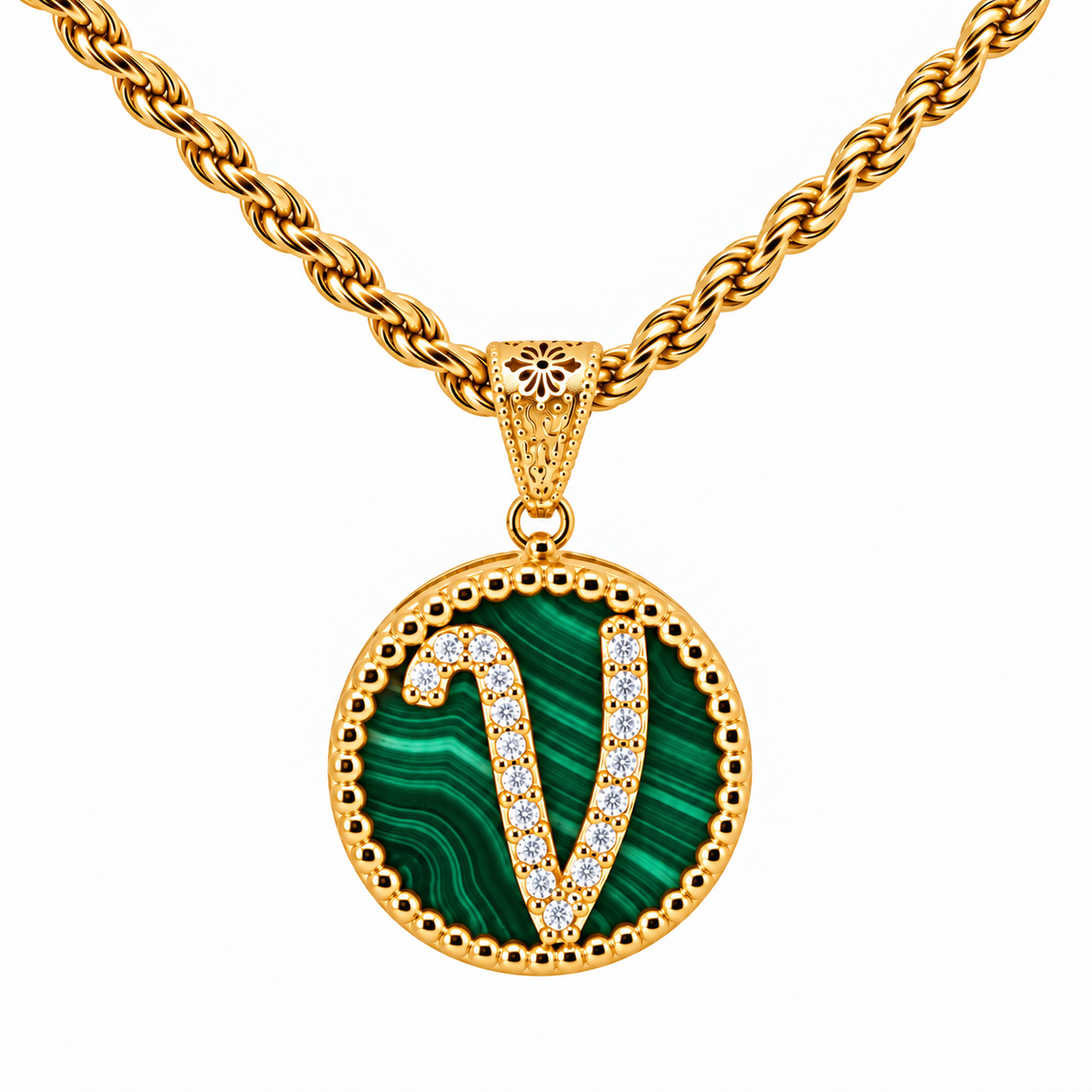 collana con pendente "lettera" grande malachite