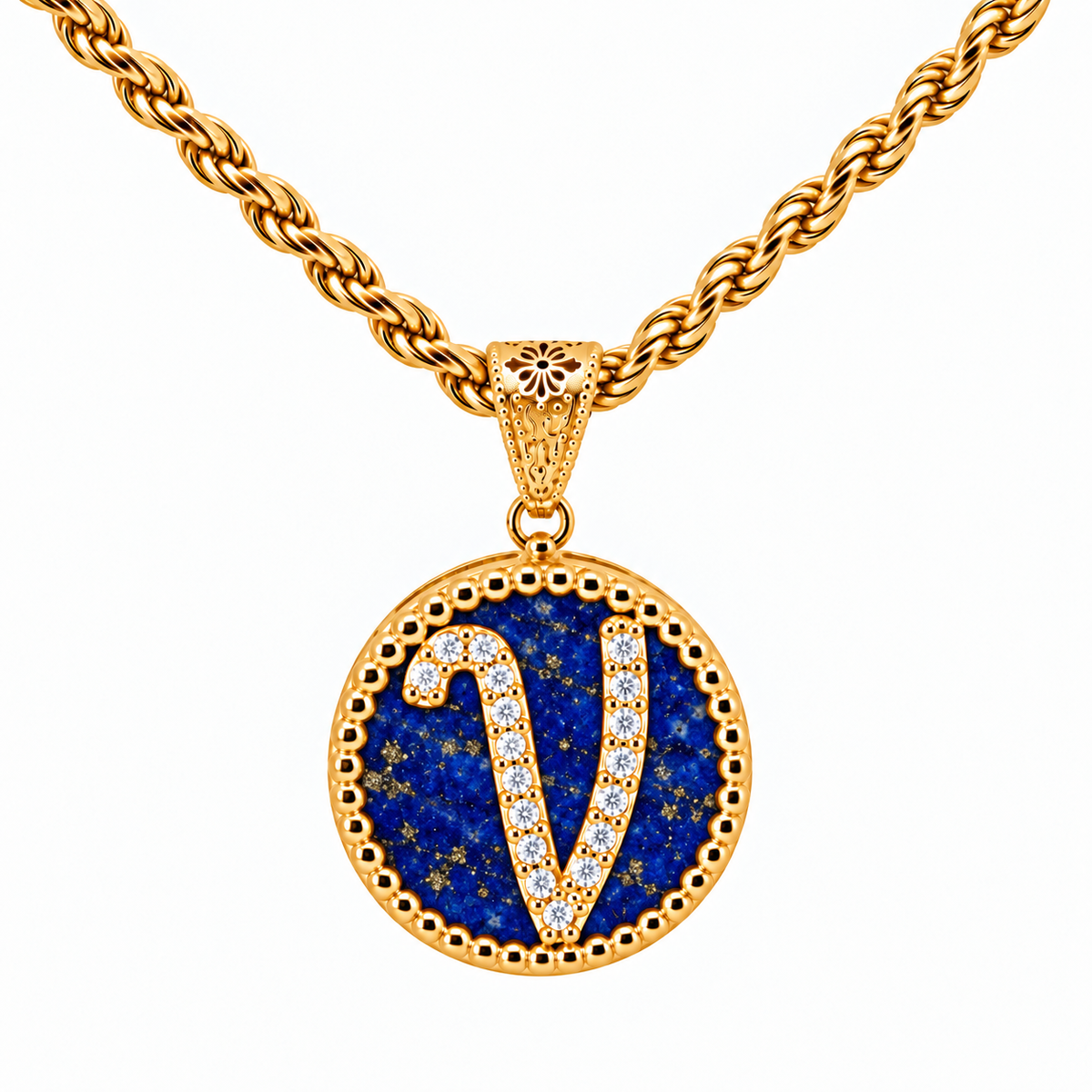 collana con pendente "lettera" grande lapislazzuli dorato