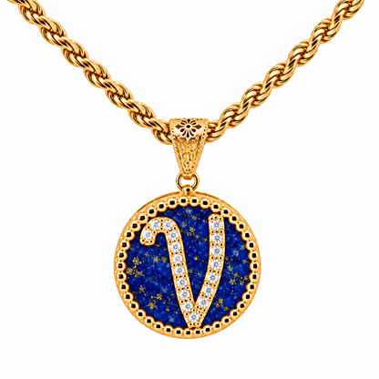 Collana con Pendente "Lettera" Grande Lapislazzuli Dorato
