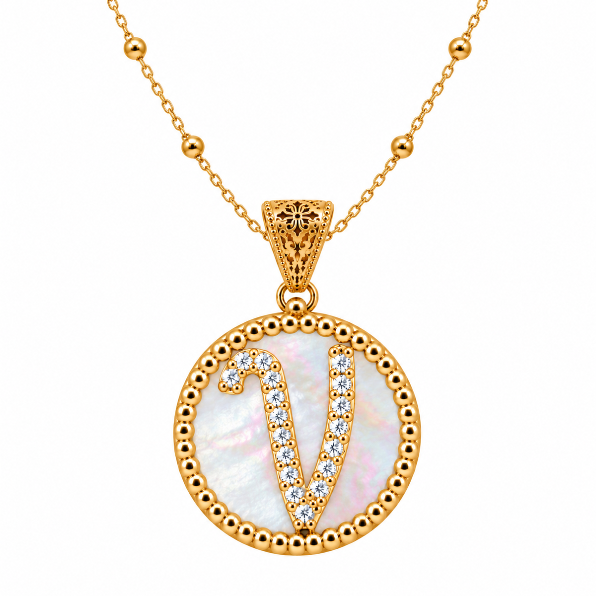 collana con pendente "lettera" grande madreperla dorato con forzatina