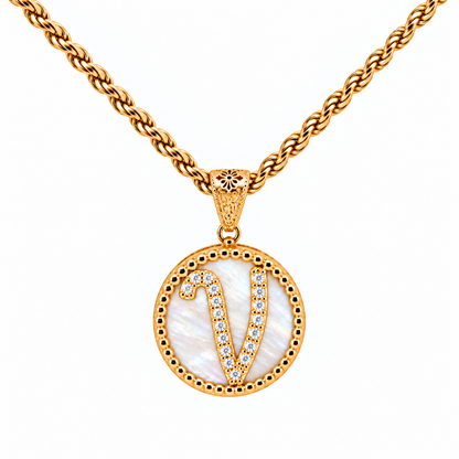 Collana con Pendente "Lettera" Piccolo Madreperla Dorato