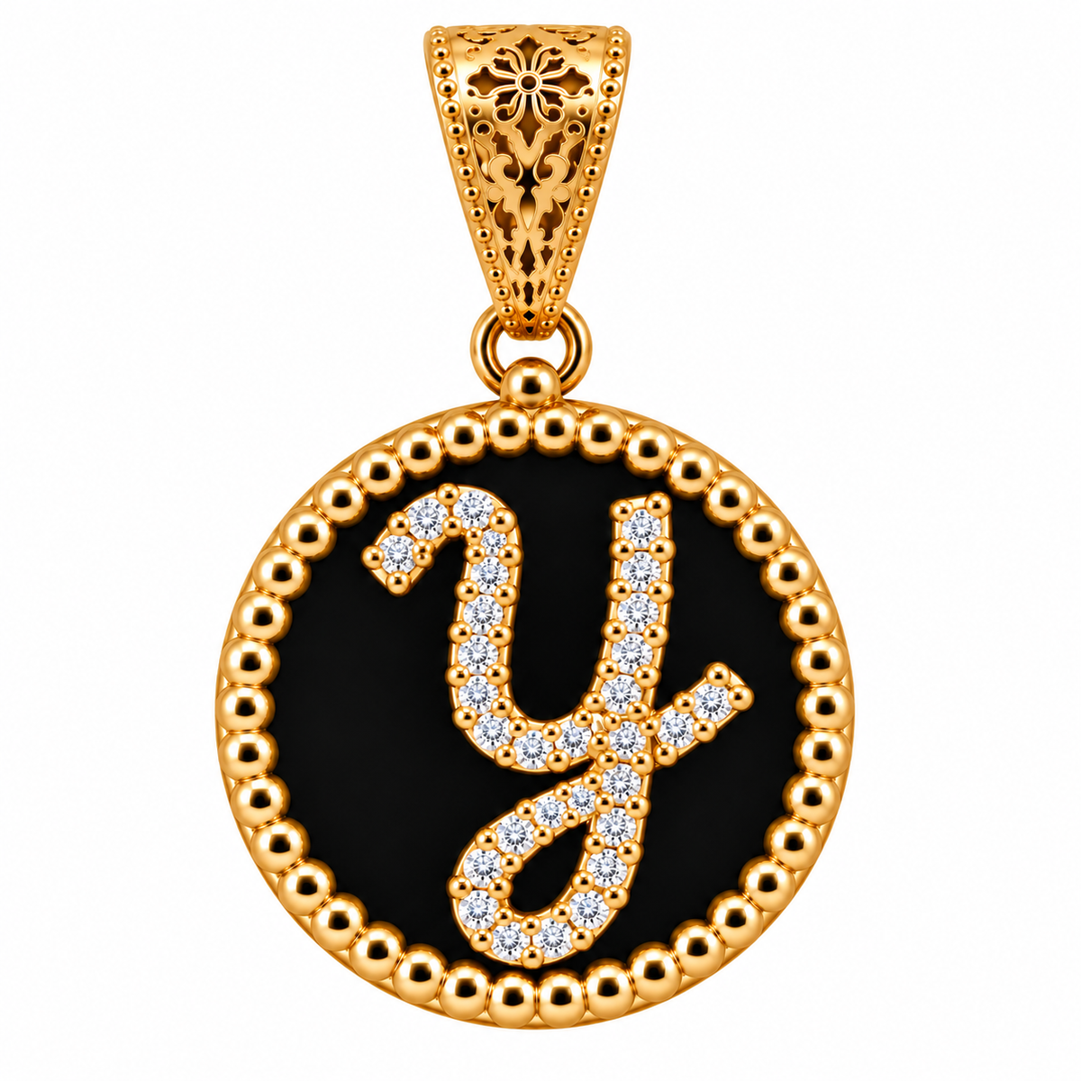 collana con pendente "lettera" piccolo onice dorato