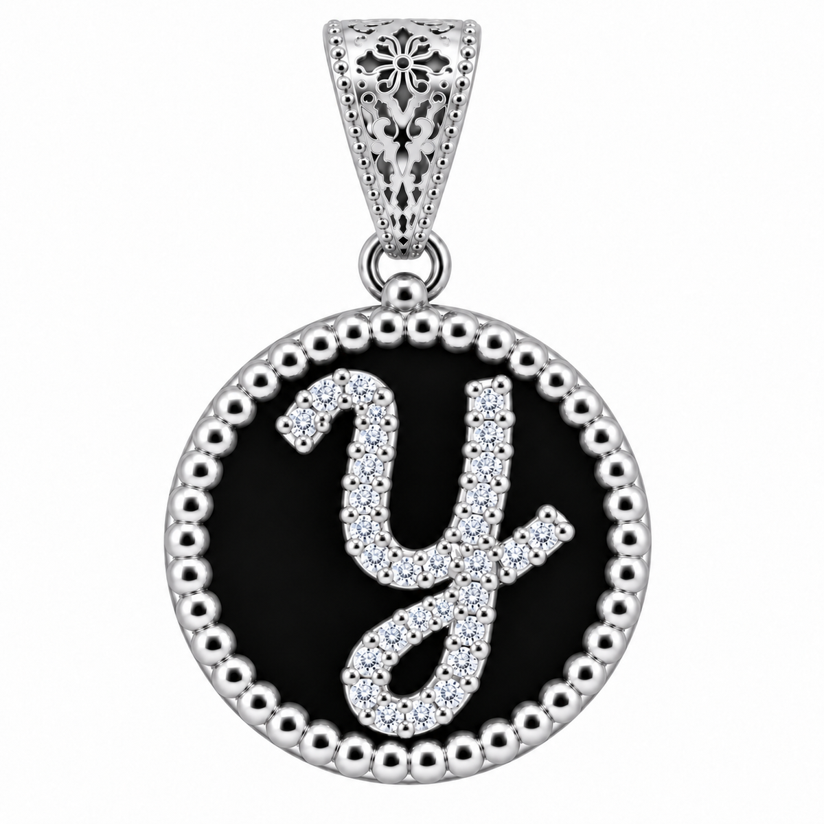 collana con pendente "lettera" grande onice bianco rodiato