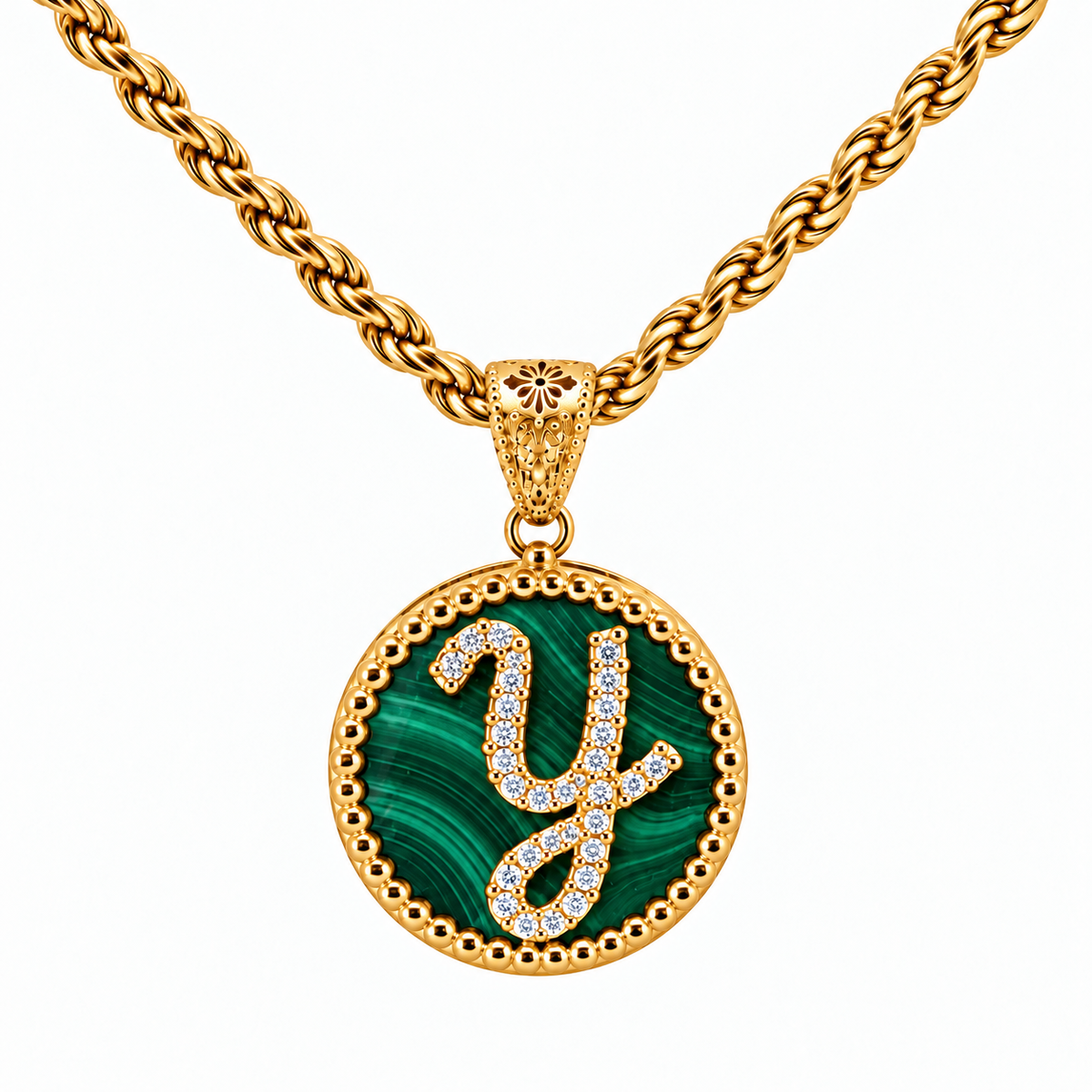 collana con pendente "lettera" grande malachite