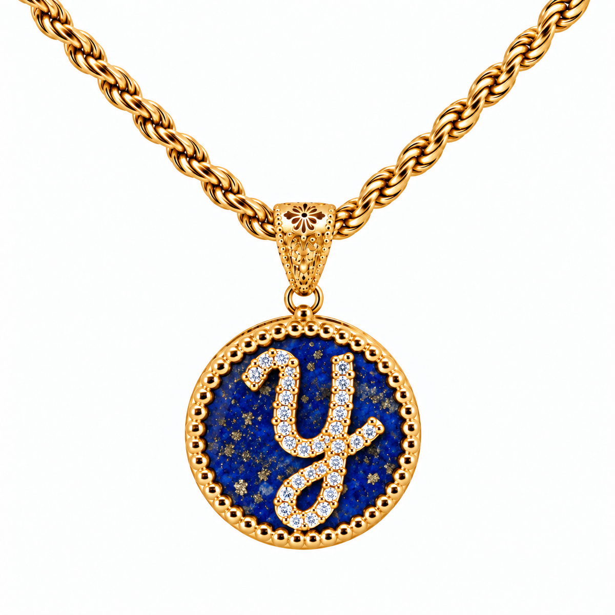 collana con pendente "lettera" grande lapislazzuli dorato