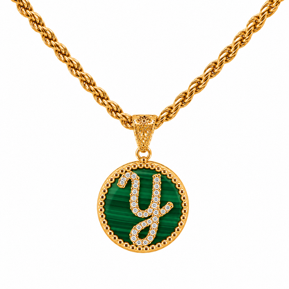 Collana con Pendente "Lettera" Piccolo Malachite Dorato
