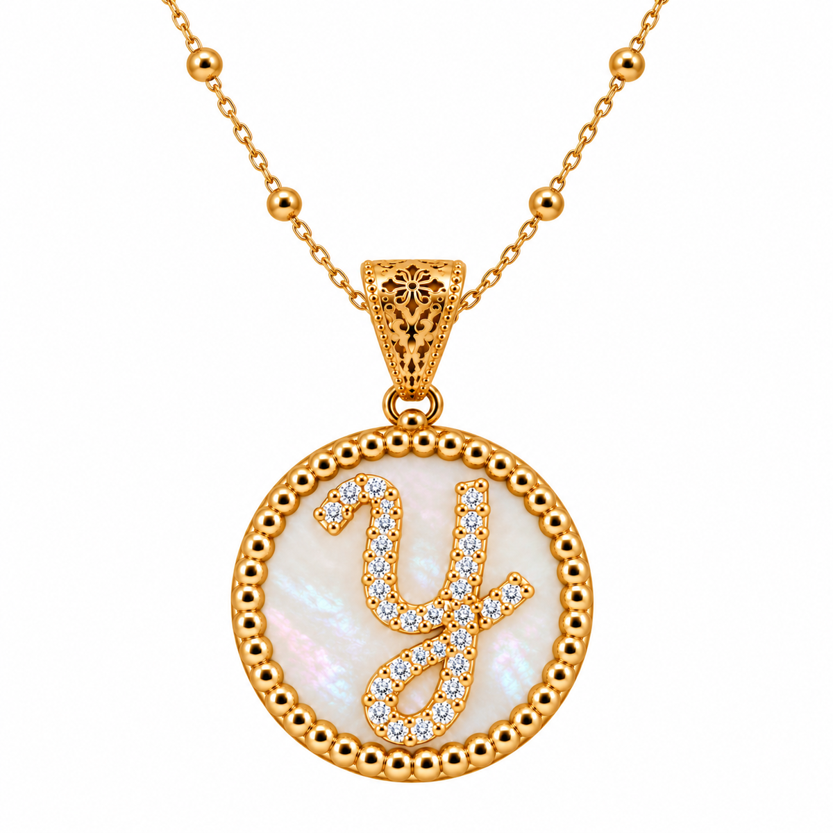 collana con pendente "lettera" grande madreperla dorato con forzatina
