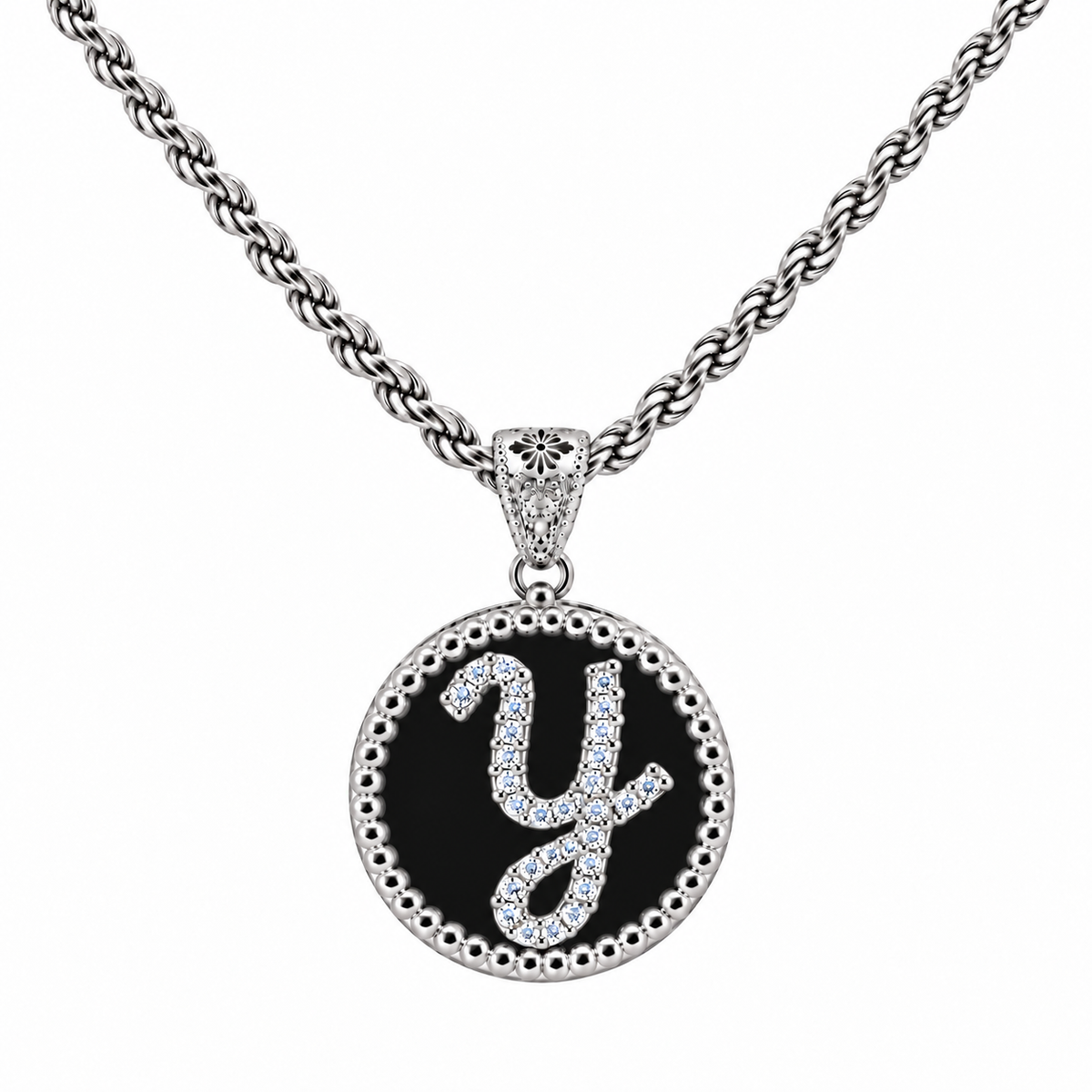 collana con pendente "lettera" grande onice bianco rodiato