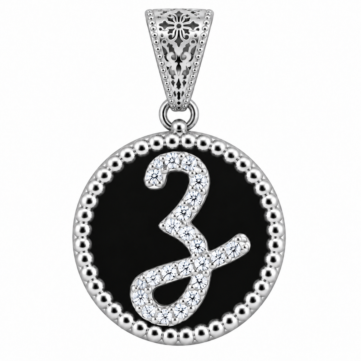 collana con pendente "lettera" grande onice bianco rodiato