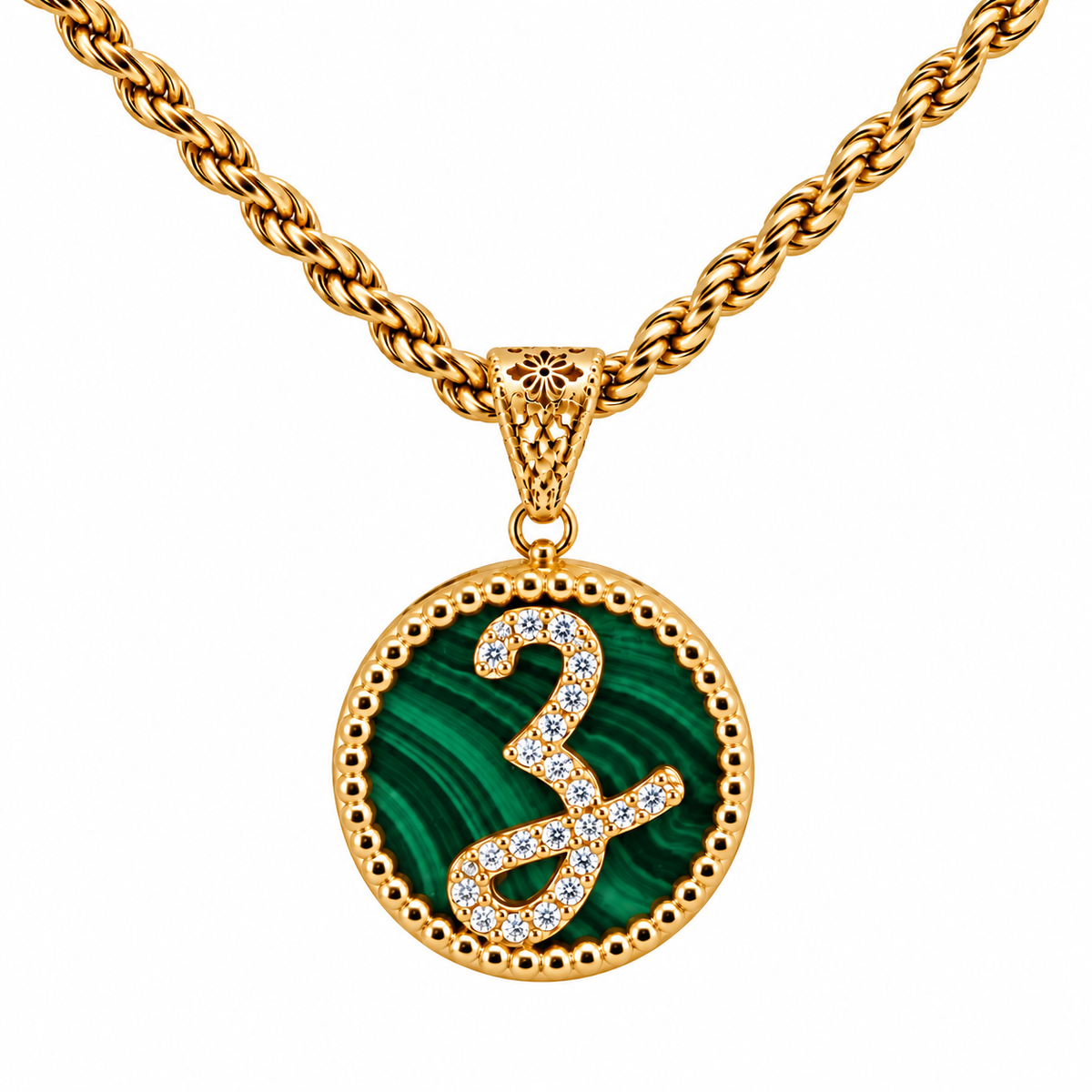 collana con pendente "lettera" grande malachite