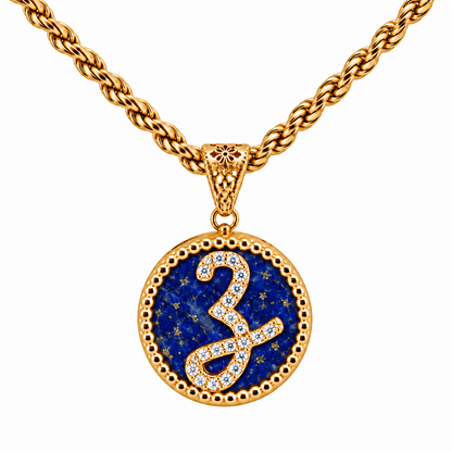 Collana con Pendente "Lettera" Grande Lapislazzuli Dorato