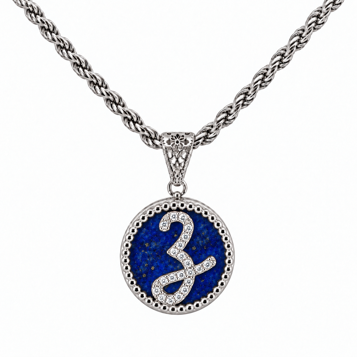 collana con pendente "lettera" piccolo lapislazzuli bianco rodiato